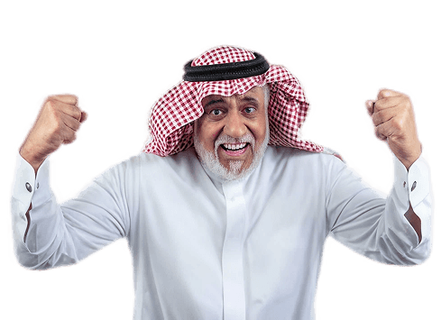 Excited Saudi man in traditional clothes smiling